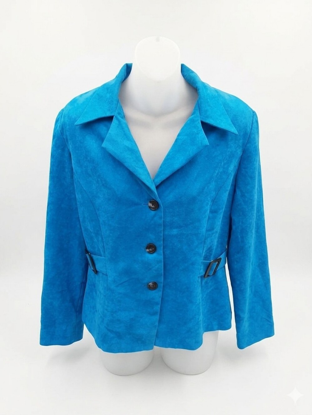 πLadies Size 14 Blue Suede 3 Button Blazer Jacket By Perceptions New York C3